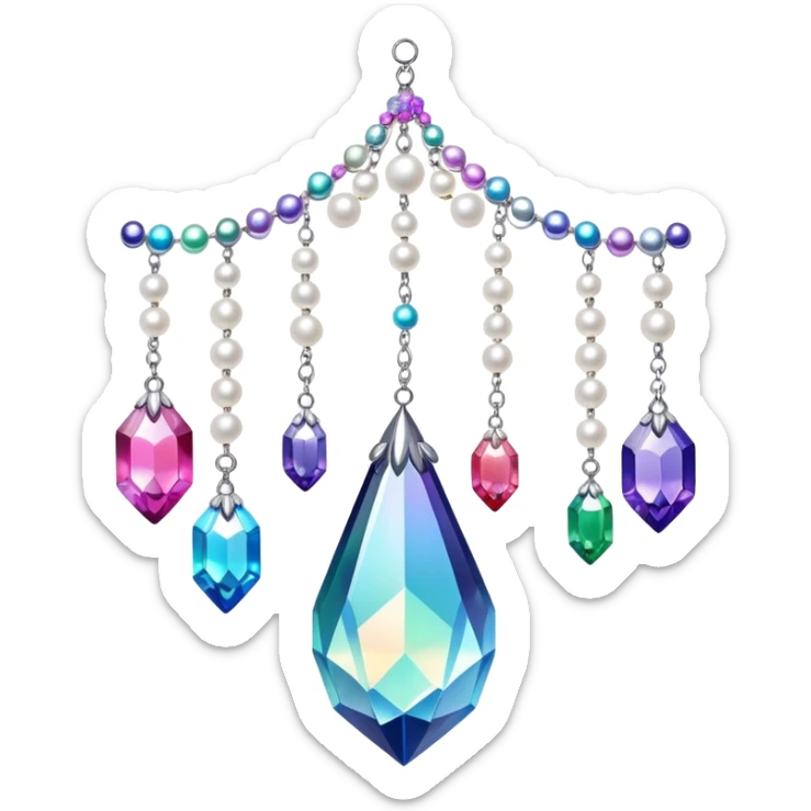 Iridescent big giant glistening glossy sparkly shiny glittery hanging crystals pearls and beads and gemstones decorations sticker