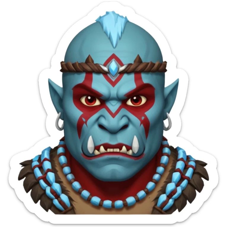 Fantasy orc portrait emoji, icy blue and deep red frost war paint on face, brutal winter warrior mood, strong facial features, minimal tribal design, clean high readability emoji style, male/female variant
 sticker