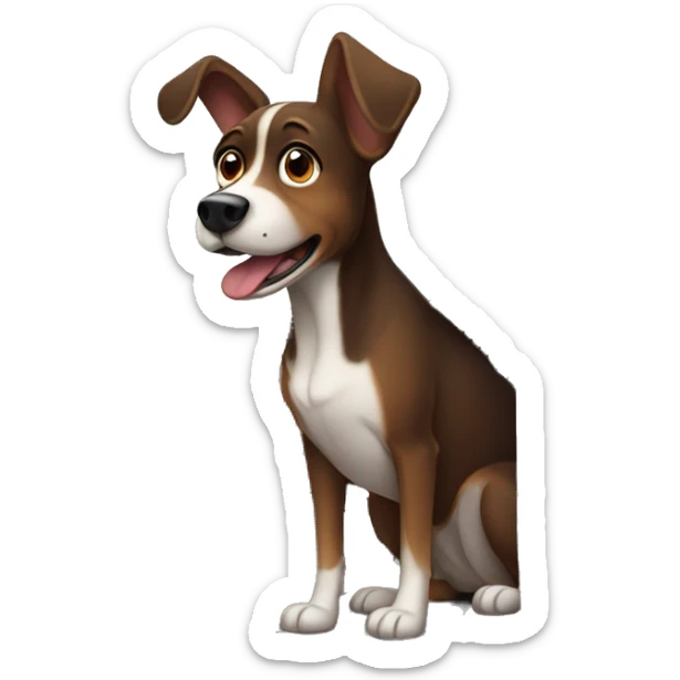 Brown-black Dog with big upright ears trying to escape from her crate sticker