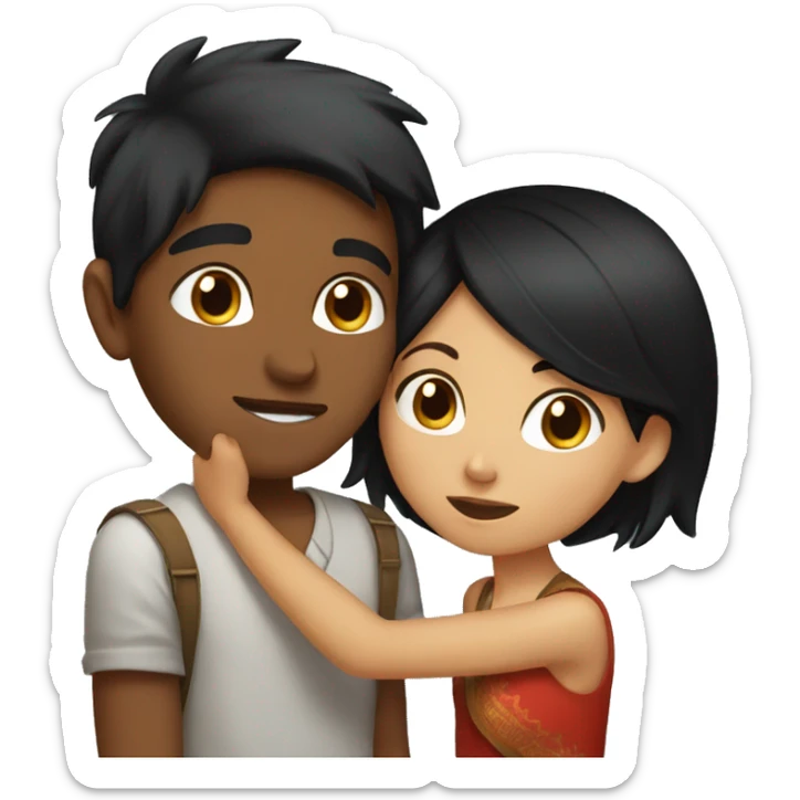 Indian boy kissing white girl with black hair on the cheek sticker