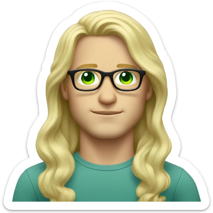 Man with light green eyes pale skin long blond wavy hair and circle glasses  sticker