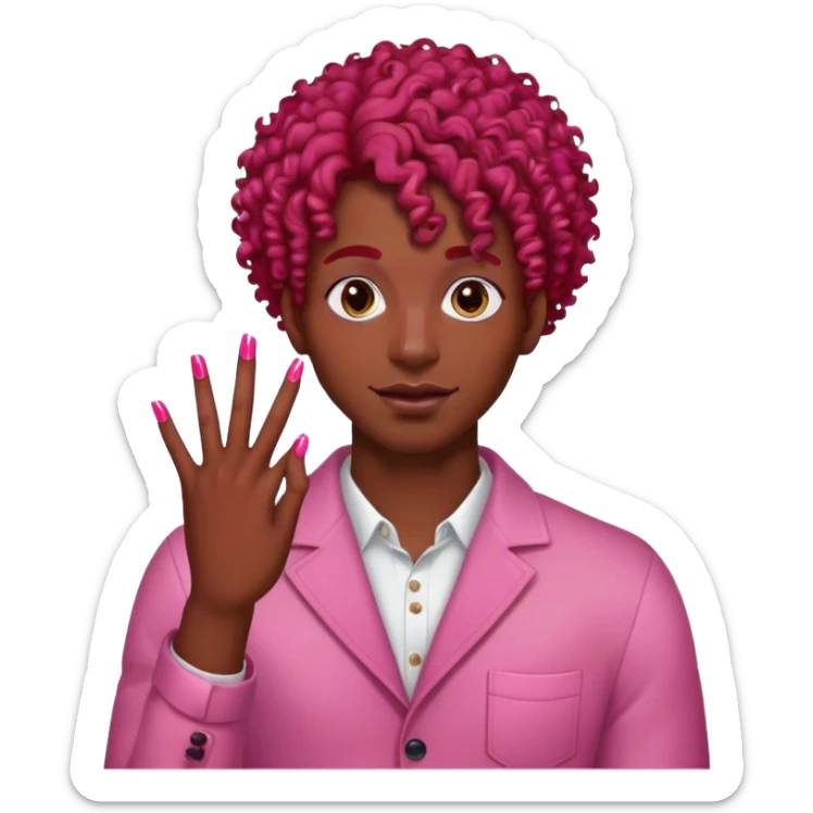 gay black man with red curly hair on the top black on the bottom and pink long nails sticker