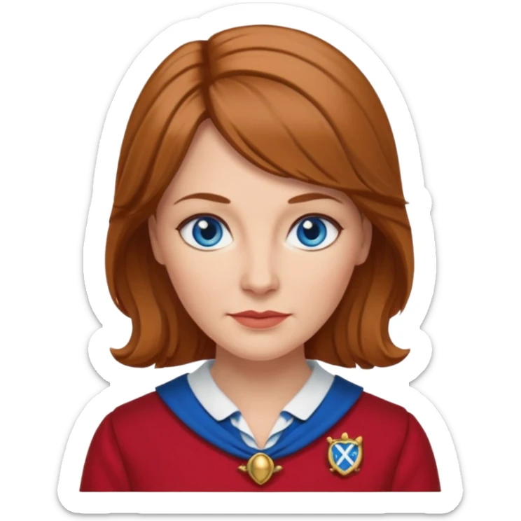 midle   aged female with Scottish red attire and dark blonde hair and blue eyes sticker
