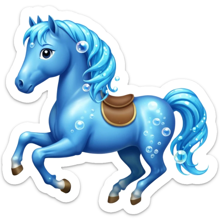 A magical horse made entirely of transparent bubbles and water, with a flowing mane of small bubbles sticker