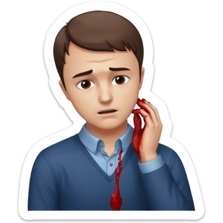 charlie kirk holding his neck with his right hand in pain and add blood  with his receding hairline  sticker