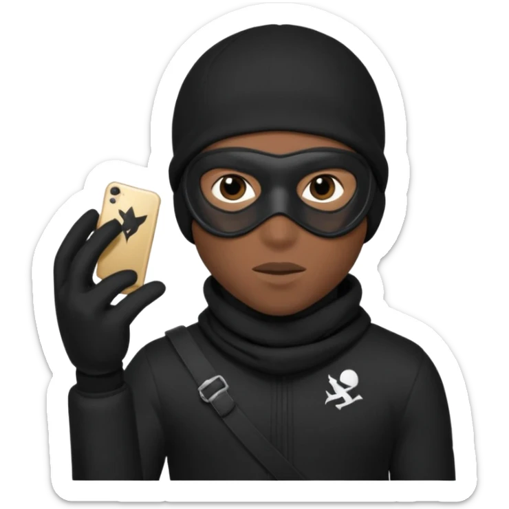 A young African male wearing a ski mask in full black clothing, holding a micro Draco in the air carelessly sticker