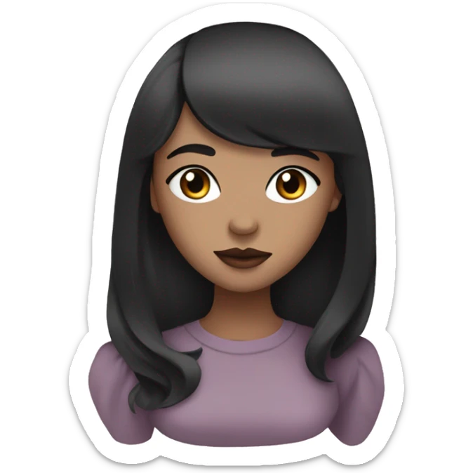 Pretty girl with long black hair and brown eyes wearing mauve lipstick sticker