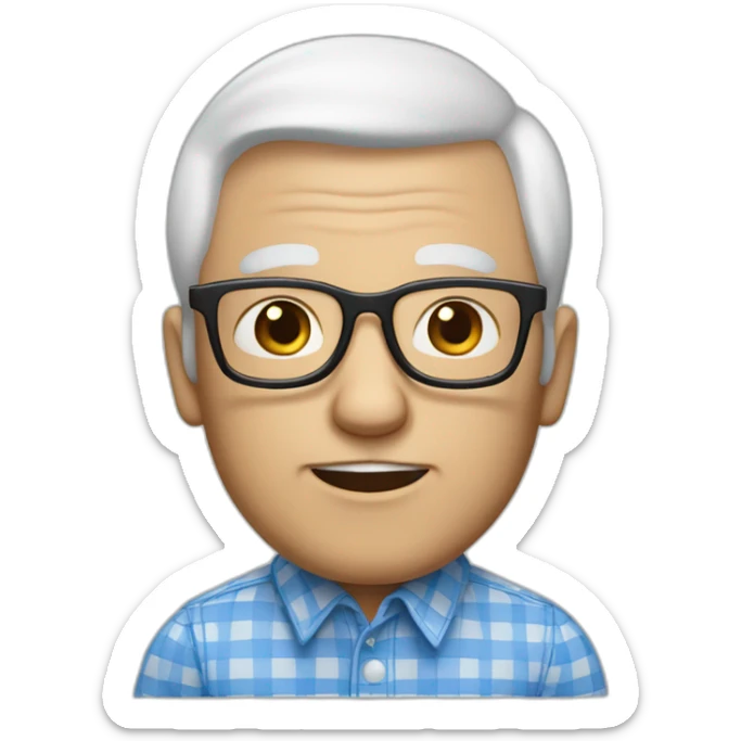 Grandfather white skin color, with glasses to see, white and blue checkered shirt, hair on the sides, no hair in the middle of the head. sticker
