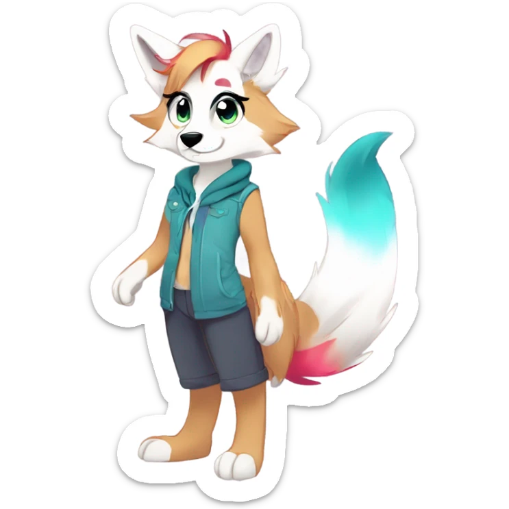 Anthro Colorful Shiny Falvie-Popparotzi-Sparkle-Wolf-sona full body flat color sticker