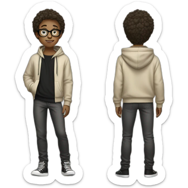 15-year-old dutch boy with black glasses, beige hoodie and black pants sticker