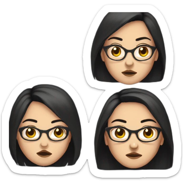 girl-glasses-anger-black straight hair-wirte skins-dark eyes-smal eyes sticker