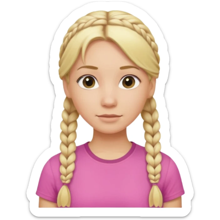 Blonde haired women with hair in braid wearing a pink t shirt sticker