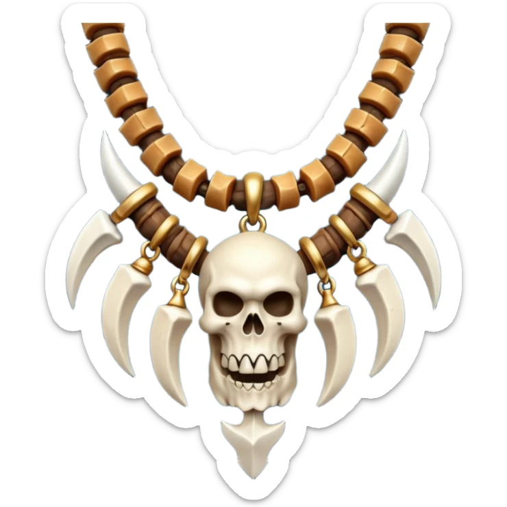 barbarian necklace object icon, necklace made of bones and fangs, rugged tribal jewelry, 3D cartoon, mobile game icon style, centered, clean background, no text, no watermark

 sticker