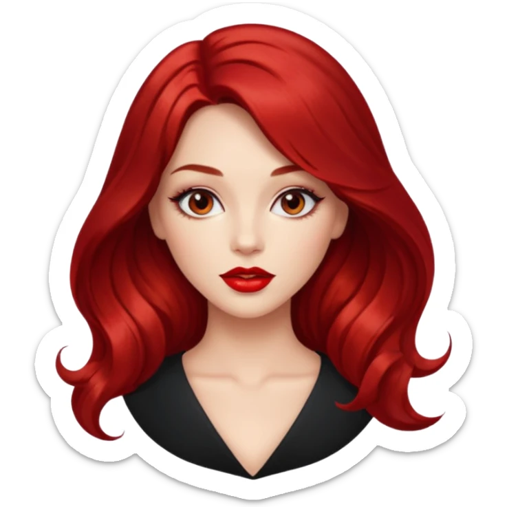 Draw a young glamorous woman with LONG cherry cola hair in a centre hair part styled slightly wavy sticker