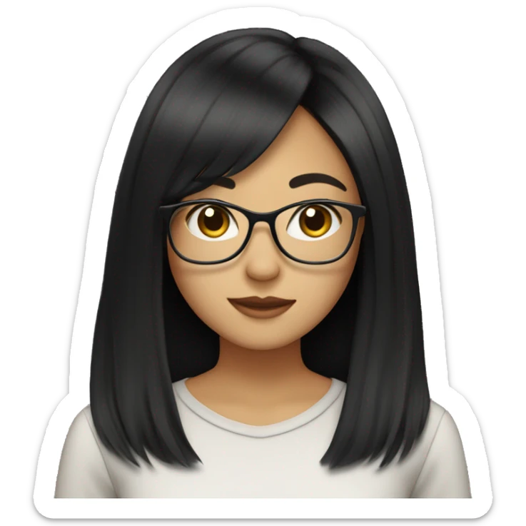 asian girl long black hair with glasses and curtain bangs with a laptop sticker