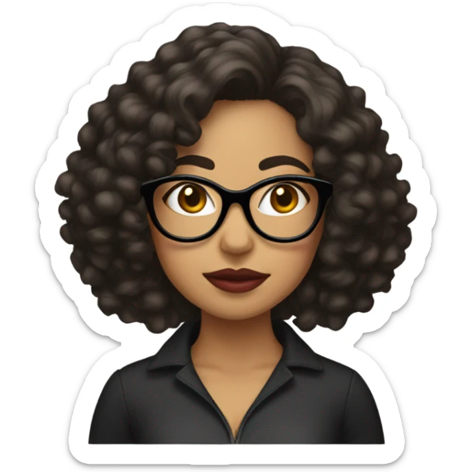 Latina woman with short, curly hair, big lips and black glasses sticker