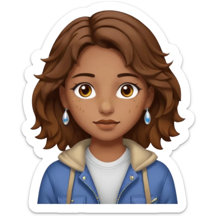 girl with wavy hair, almond shaped eyes, birthmark near her eye, tan, with lots of swag, cool, piercings  sticker