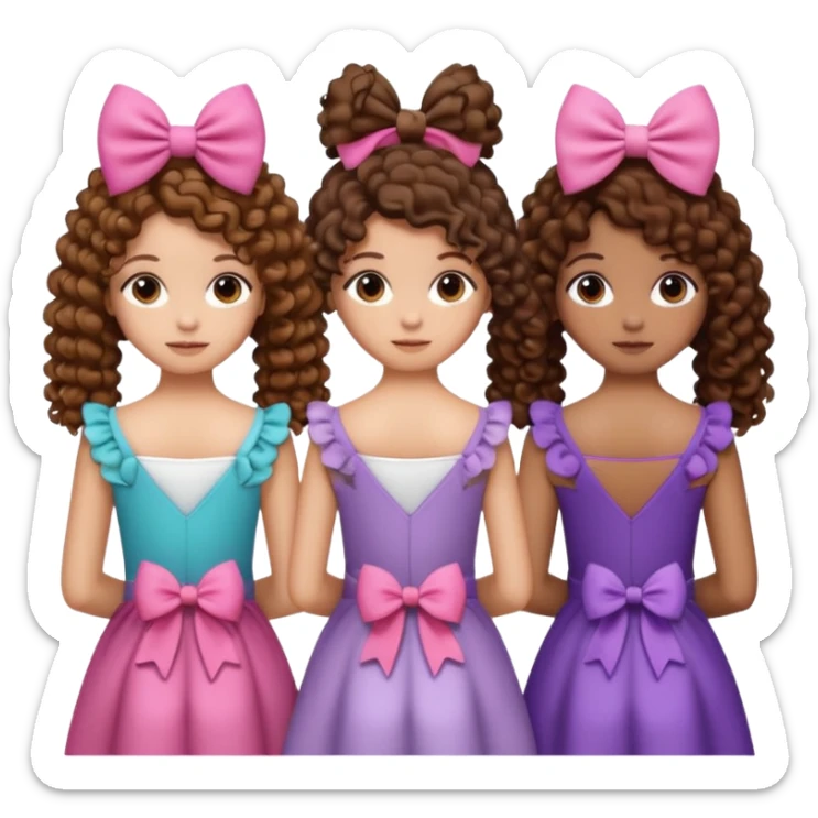 5 besties side by side from behind 2 girls with curly hair and the rest straight hair with bows in their hair sticker
