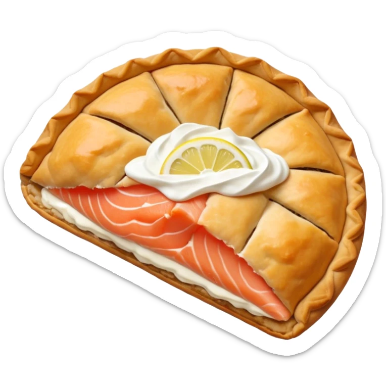 Karelian pasty with cream on top finnish with cream on top and salmon and lemon sticker