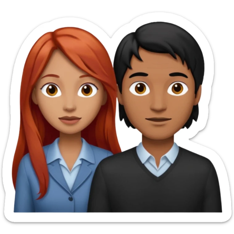 Mujer flaca con cabello largo color rojo color de piel media, hombre de color medio moreno con cabello color negro, flaco sticker