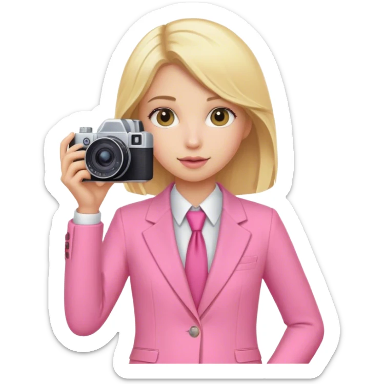 Blond girl pink suit caméra  sticker