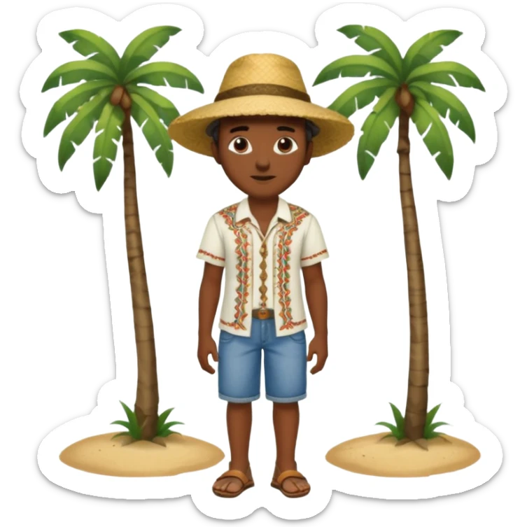 Gars Créole réunionnais ti jean chapeau paille tong au pieds  sticker