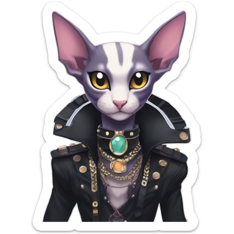 cool punk kawaii anime edgy distinguished pretty elegant beautiful fantasy black ethereal fantasy nargacuga-Noivern-sphynx-Quiana-Fakemon collar harness jewels full body sticker