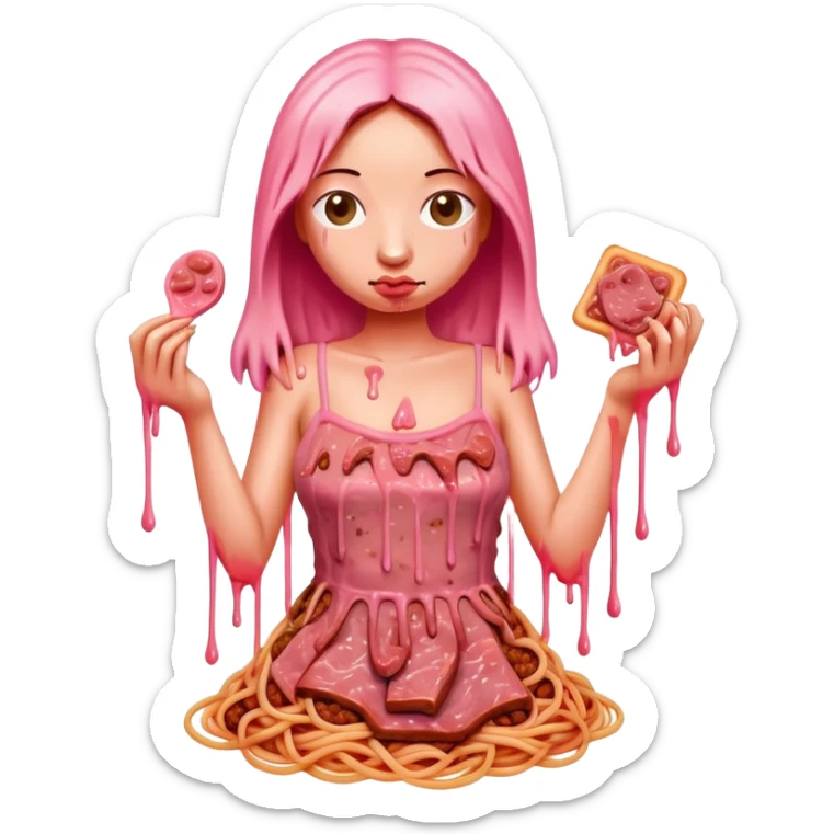 SPAM meat melted pink dripping sauce spaghetti dress piggy monalisa portrait sticker
