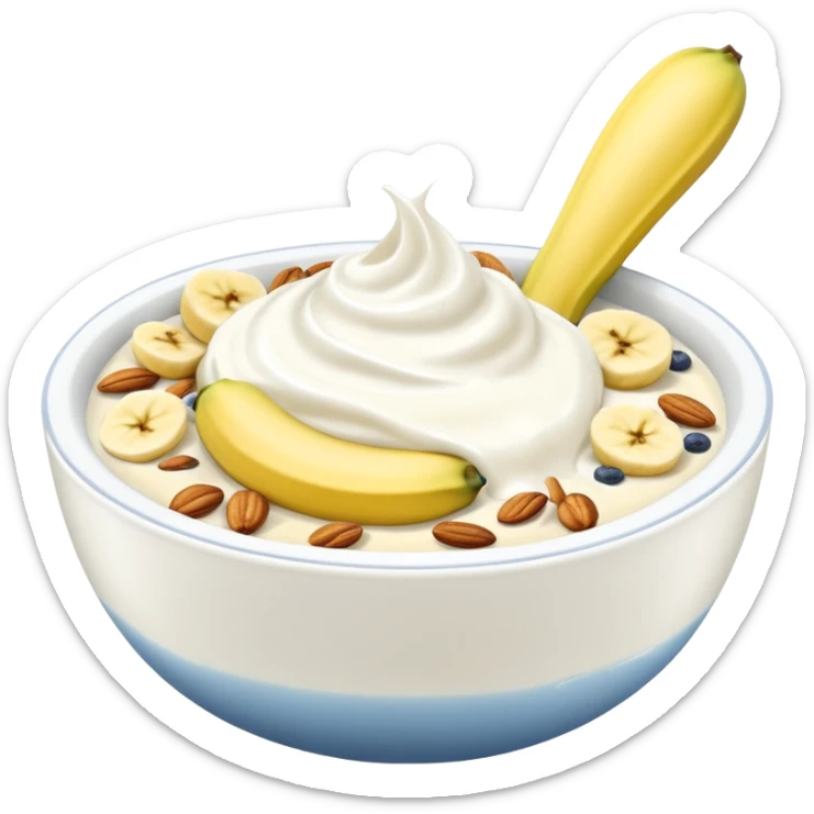 Crüsli-müsli, nøtter, blåbær, bananskiver, med Kefir-Biola-yoghurt i skål  sticker