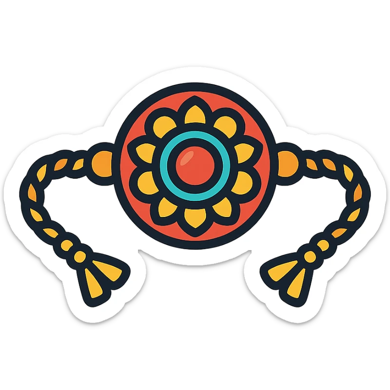 rakhi, traditional Indian festival bracelet, intricate design, vibrant colors, festive, isolated on white background sticker
