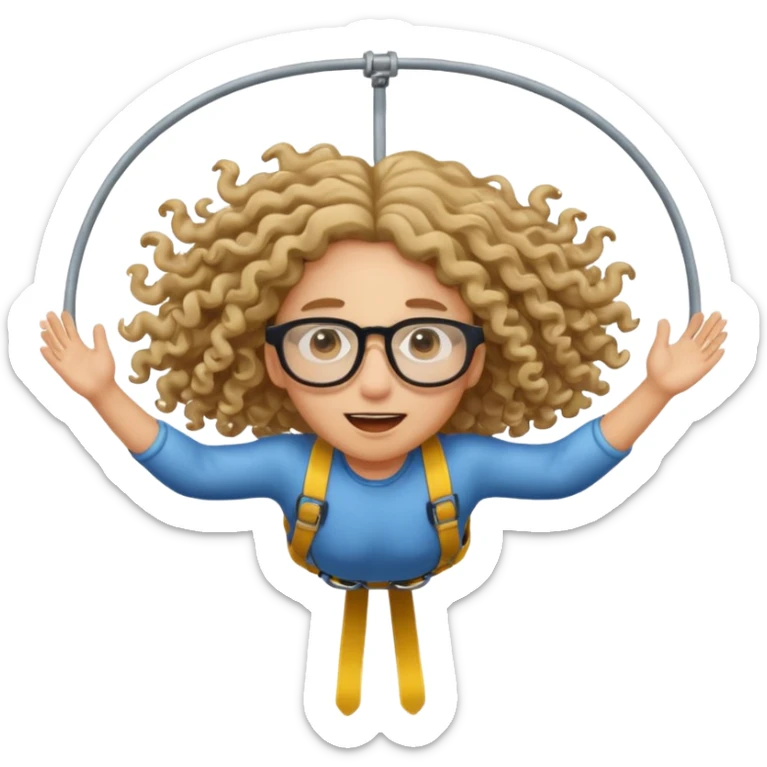 bungee jumping face only with hair flying long curly hair and glassess sticker