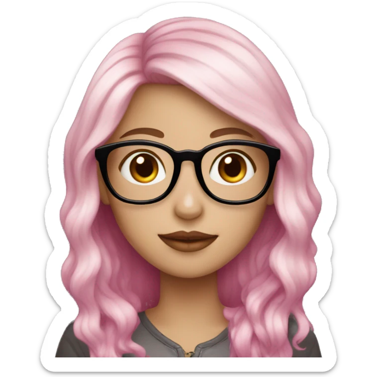 white girl with blonde and pink ombre hair and glasses, holding a heart sticker