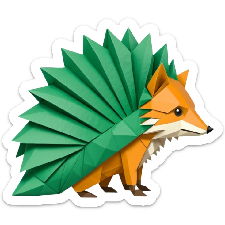 origami hedgehog half fox half hedgehog in color green #A8FBD3 the tail of fox sticker
