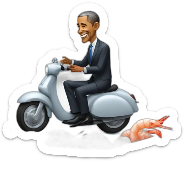 obama riding a mooncar in france while eating a plate of shrimps sticker
