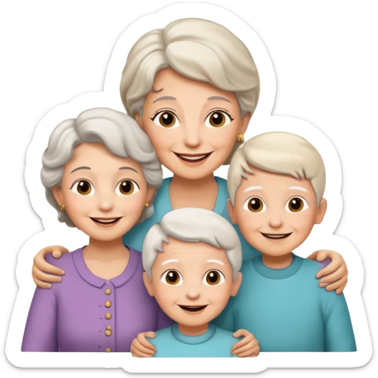 two kids (1 boy and 1 girl) with their mother and grand mother smiling sticker
