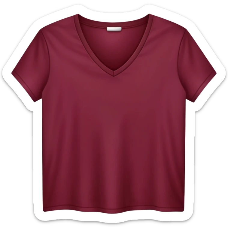 only a wine red V-neck t-shirt, cropped short length, flat lay, isolated garment, white background, no model, no person sticker