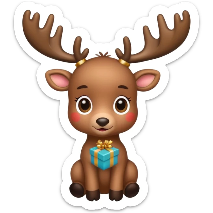reindeer baby  cute, full body , gifts stuck in head sticker