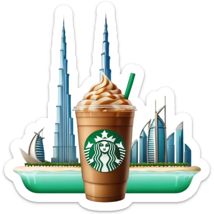 Starbucks iced coffee with Dubai chivalry bar with green filling and burn Khalifa  sticker