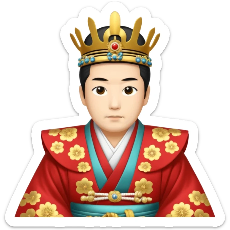 Japanese emperor, Edo period, wearing ceremonial ho and kanmuri, regal pose sticker