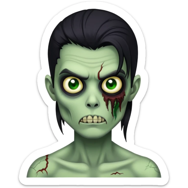 brunette zombie boy with horror green skin and long black hair sticker