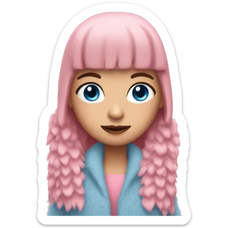 a brunette girl with blue eyes in a pink fringe fur coat sticker