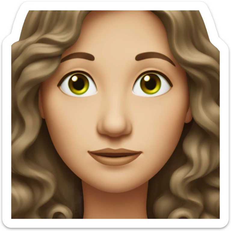 50 year old woman with long wavy brown hair and green eyes sticker