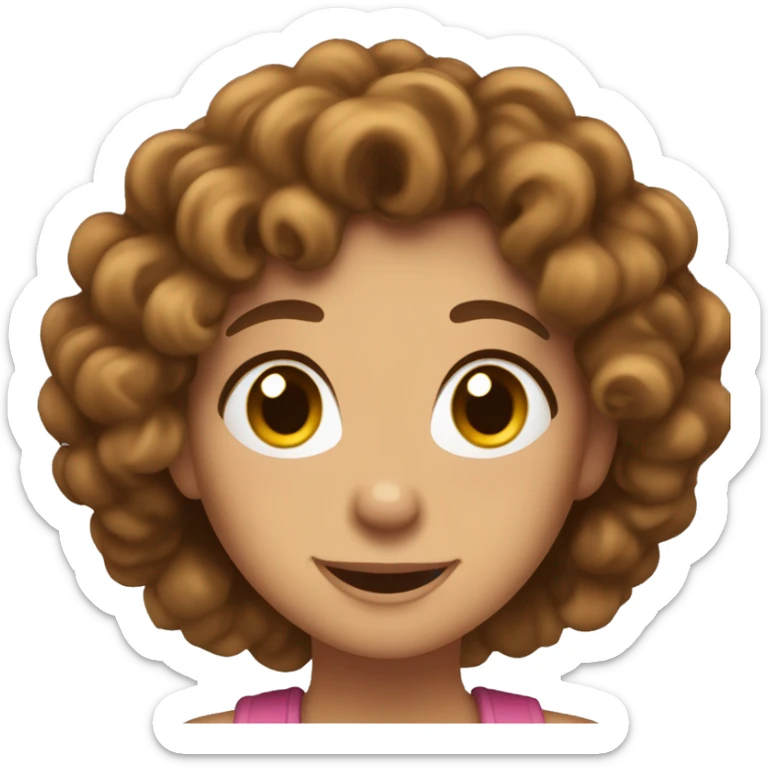 Girlfriend who has brown curly hair tan skin and big brown eyes happy with a whew and excited face sticker