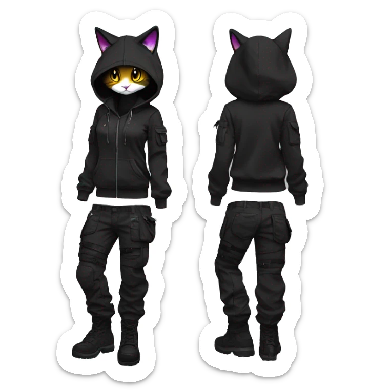 Edgy Anthro cool cute beautiful pretty anime dark cat-Pokémon-fursona techwear cargo pants hoodie sticker
