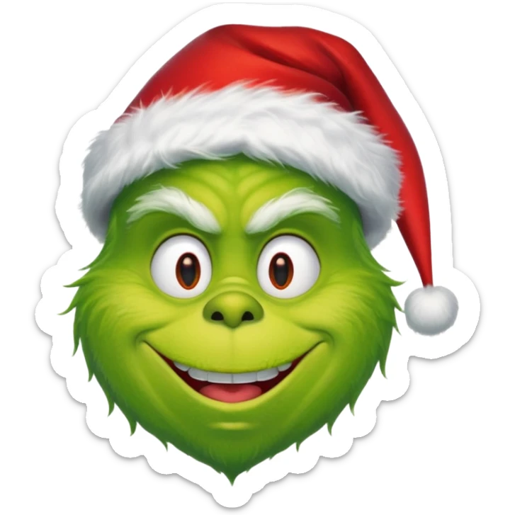 Create an emoji of the grinch from the grinch who stole christmas ith a Santa hat sticker