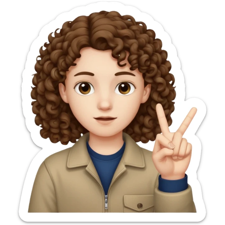 Pale young teenager with curly brown hair giving middle finger sticker