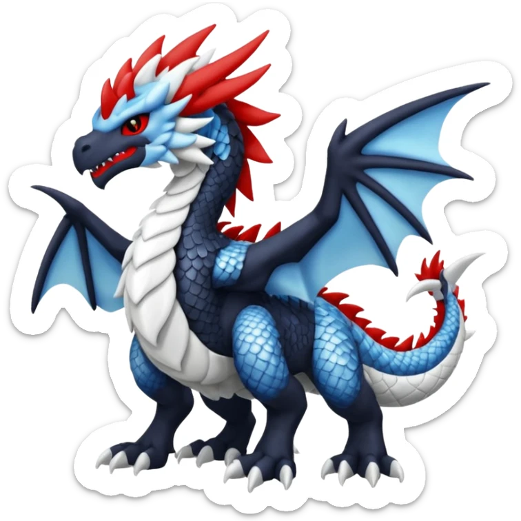 Cute cool furry black and white and red and blue Kyurem-Zekrom-Reshiram-Fakémon-Pokémon-dragon sticker