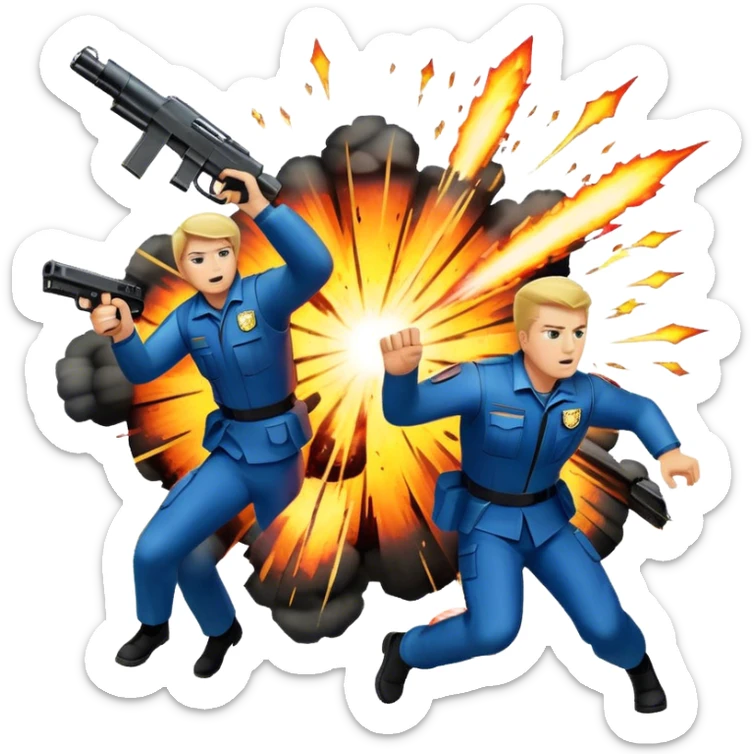 Icon for Action Movies: A photorealistic, vibrant collage in the style of a movie poster, featuring intense action scenes—explosions, high-speed chases, and dramatic close-ups of characters in combat. The design should capture the adrenaline-pumping energy of action films. Transparent background. sticker