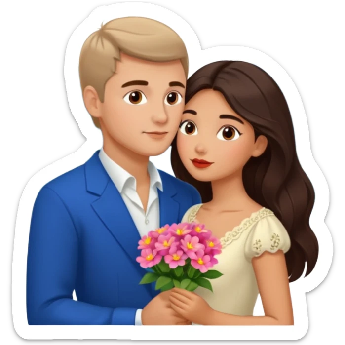 Kissing Couple traveling in Montenegro russian man and elegant  Latina girl delicate flowers and mountains in the background  sticker