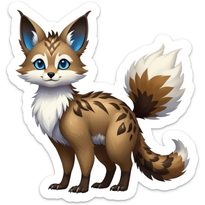 Epic Feral Rare Fantasy shiny cool fluffy Vernid-Trico-species-hybrid-animal by LiLaiRa, random markings, tufted tail, tufted ears, full body sticker